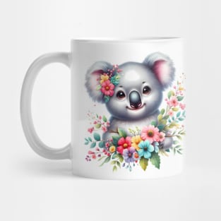 A baby koala bear decorated with beautiful colorful flowers. Mug